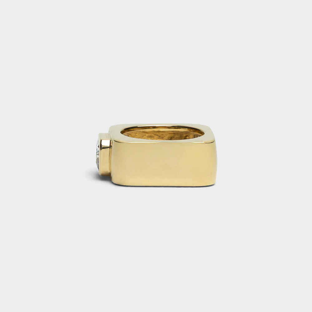 14k Gold Plated Women's Square Cigar Band with Solitaire CZ Piazza